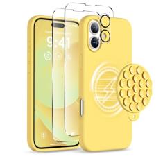 COFFKER Capa magnética para iPhone 16, compatível com Magsafe, suporte de telefone com ventosa, [2 protetores de tela] [protetor de lente da câmera] Capa protetora fina de silicone à prova de choque