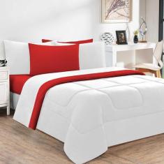 Edredom Malha 100% Algodão Gran Moratta 1 Peça Casal - Branco/Vermelho