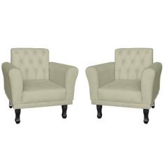 Kit 02 Poltronas Decorativas Classic Pés Luis XV Suede Bege - DS Estof