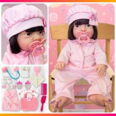 Boneca Bebê Reborn Realista 100% Vinil Conjunto de Roupa Chupeta Mamad