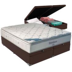Cama Box com Baú Queen Marrom e Colchão Freedom Ortobom D33