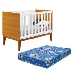 Berço Mini Cama Classic Pés Amadeirado com Colchão D18 - Reller Móveis Branco/Savana