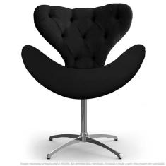Cadeira Com Capitonê Decorativa Poltrona Egg Preta Com Base Giratória