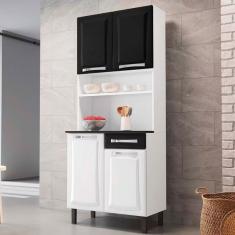 Cozinha Compacta Itatiaia Pratika 4 Portas 1 Gaveta E 5 Prateleiras 80cm Branco Com Preto
