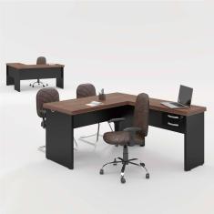 Mesa Em L 2 Gavetas Studio Noce Preto