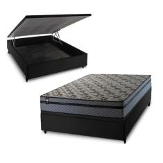 Conjunto Box Baú Preto Montreal Cinza 138x188x71 c/ Molas Ensacadas