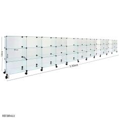 Balcão de Atendimento Modulado em Vidro com Rodízios - 5,50 x 1,00 x 0,40