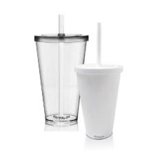 Kit 2 Copos Com Tampa E Canudo Branco E Transparente - Krystalon