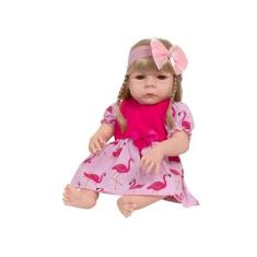 Bebê Boneca Reborn Loira Vestido Flamingo Rosa 20 Acessórios - Cegonha