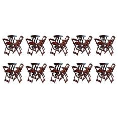 Kit 10 Jogos De Mesa Bistrô De Madeira Dobrável Com 3 Banquetas - Imbuia