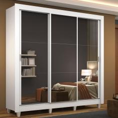 Guarda Roupa Casal Mônaco 3 Portas de Correr MDP com Espelho Branco Madesa