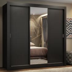 Guarda Roupa Casal Lyon Plus 3 Portas de Correr 4 Gavetas MDP Preto Madesa