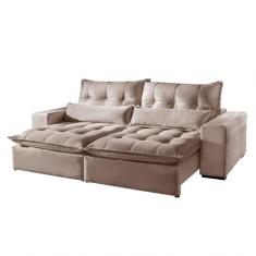 Sofá 5 Lugares Retrátil Veludo Glamour 2,90m Mundial Estofados Nude