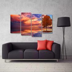 Quadro Paisagem Árvore Sala Escritório Em Tecido 4 Peças 1