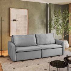 Sofá Cama Retrátil e Reclinável 4 Lugares 225cm em Veludo com Molas Greta Yescasa Cinza