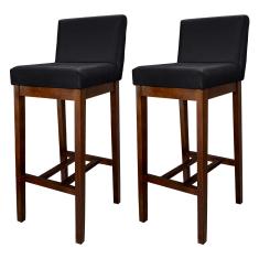 Kit 2 Banquetas Alta Estofada para Bancada Lisboa Madeira Capuccino Suede Preto CCS