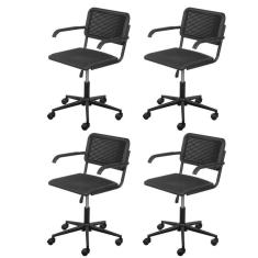 Kit 4 Cadeiras para Escritório Palhinha com Braço e Base Rodízio Cesca Preto