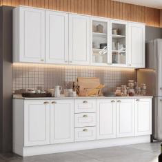 Cozinha Completa Americana 11 Portas 3 Gavetas com Vidro 100% Mdf Branco - Henn