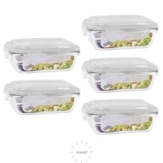 Conjunto 5 Pote 1040ml Hermético Vidro Marmita Com 4 Travas - Vari Tud