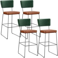 Kit 04 Banquetas Altas Sala Jantar Fixa Allana L02 Sintético Verde Mus