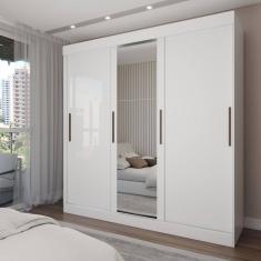 Guarda-Roupa Casal Katy 3 Portas 2 Gavetas com Espelho Branco - Pnr Móveis