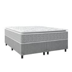 Cama Box Casal Queen Colchão Molas Ensacadas Pillow Top Perfect 158x198x71cm Cinza/Branco Umaflex - Suporta até 120kg por Pessoa