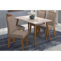 Mesa Cozinha Adele Madeira Maciça Tampo Madeirado c/ Vidro 130X80cm e 