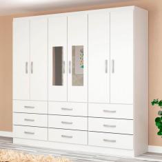 Guarda-Roupa Solteiro Bergamo 6 Portas 9 Gavetas com Espelho Branco - Evidencia