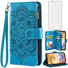 Asuwish Capa de telefone para Samsung Galaxy A04e capa carteira com protetor de tela de vidro temperado e flor de couro flip suporte para cartão de crédito bolsa fólio TPU acessórios para celular AO4e