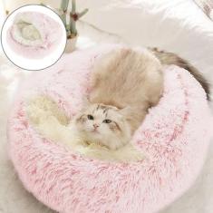 Cama para gatos redonda e fofa com capuz para gatos, cama caverna antiansiedade com cobertor com capuz, cama aconchegante para animais de estimação, fundo antiderrapante e lavável na máquina (rosa,
