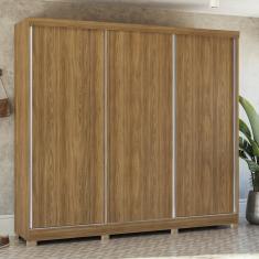 Guarda-roupa Casal 100% MDF Kappesberg Com pés 3 Portas De Correr 8 Gavetas Nogueira