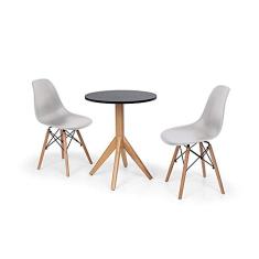 Conjunto Mesa de Jantar Maitê 60cm Preta com 2 Cadeiras Charles Eames - Cinza