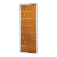 KIt Porta de Madeira Decorada 215x75cm com Batente de Aço 06cm Neblina MGM Mogno