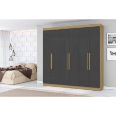 Roupeiro Livorno 6 Portas 2 Gavetas Atacama Grafite - Aramóveis