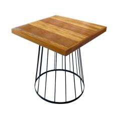Mesa Eiffel Cubo Quadrada Estilo Industrial Madeira Maciça e Ferro 1,10m