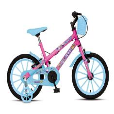 Bicicleta Colli Aro 16 Aurora Fest Freios Vbrake, Rodas de Apoio e Cestinha- Rosa com Azul