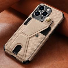 Capa de telefone com suporte para cartão de carteira de fibra de carbono para iPhone 13 12 Mini 14 11 Pro XS Max XR X 7 8 6 6s Plus SE 2 3 Capa de couro, cáqui, para iPhone 12 Pro