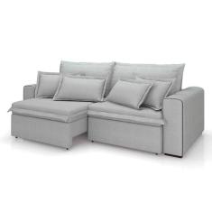 sofá 3 lugares retrátil e reclinável cannes linho bouclé cinza 200 cm