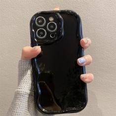 Padrão de onda creme de cor sólida para iPhone 15 14 13 12 11 Pro Max Mini transparente amarelo resistente casal branco capa de telefone transparente, preta, para iPhone 13Pro Max