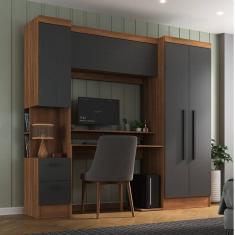 Guarda-roupa Modulado Viena 4 Portas 2 Gavetas3 Peças Espresso Móveis Nogal/Grafite