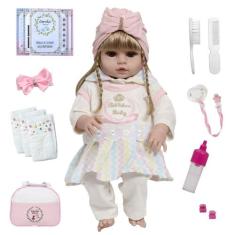 Boneca Bebê Reborn Silicone Loira 46cm Bolsa Acessórios - Cegonha Rebo