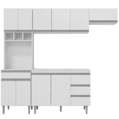 Cozinha Compacta Martin com Balcão 2 Portas + Armário Aéreo Geladeira 