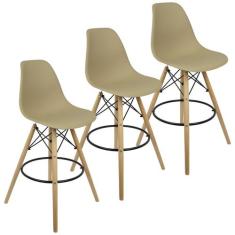 Kit 3 Banquetas Charles Eames Eiffel Wood Design Base Fixa Madeira - L