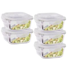 Conjunto 5 Potes Vidro 320ml Hermético 4 Travas Alimentos - QUALITY HO