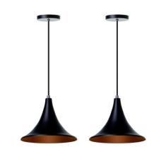 Lustre Pendente Chapéu Chinês 23Cm Preto - Kit 2 Unidades - Ideallume