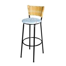 Banqueta Alta Para Cozinha Ratan Palha Preta Estofado Floral - Lamar D