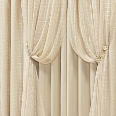 Cortina Monte Real 2,00M X 1,70M Tecido Blackout Voal Trabalhado Xadrez Sala Quarto - Palha