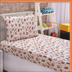 Jogo De Cama Lençol Em Malha Solteiro Avião 2 Peças - Bege