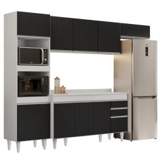 Armário De Cozinha Modulada 4 Peças Cp11 Balcão Com Tampo Branco/preto - Lumil