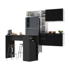 Armário De Cozinha Suspensa Com Bancada Americana Sofia Multimóveis Mp2198 Branco/preto Branco/preto